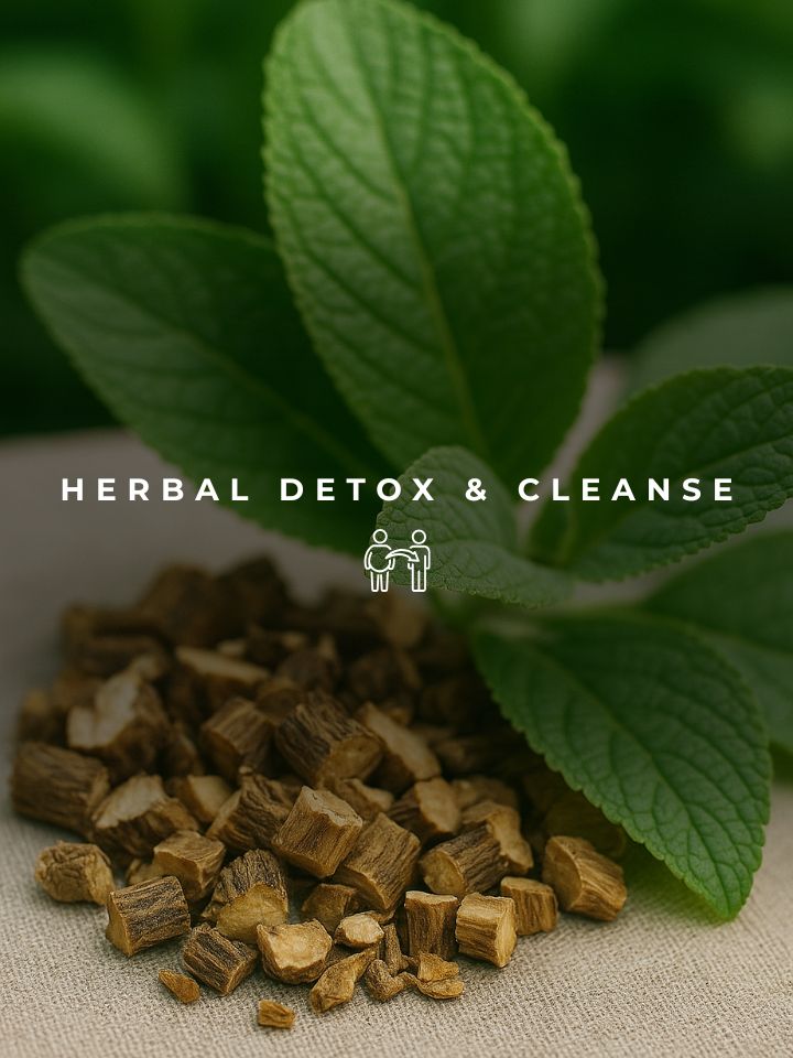 moringa leaves with dried dandelion roots symbolizing a natural detox and body cleanse.