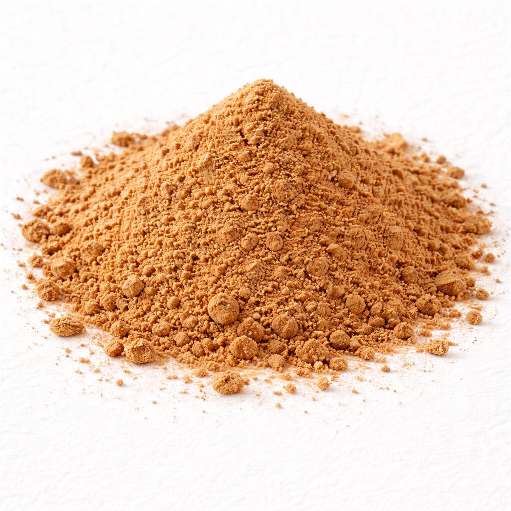 Pile of arjuna bark powder on white textured background