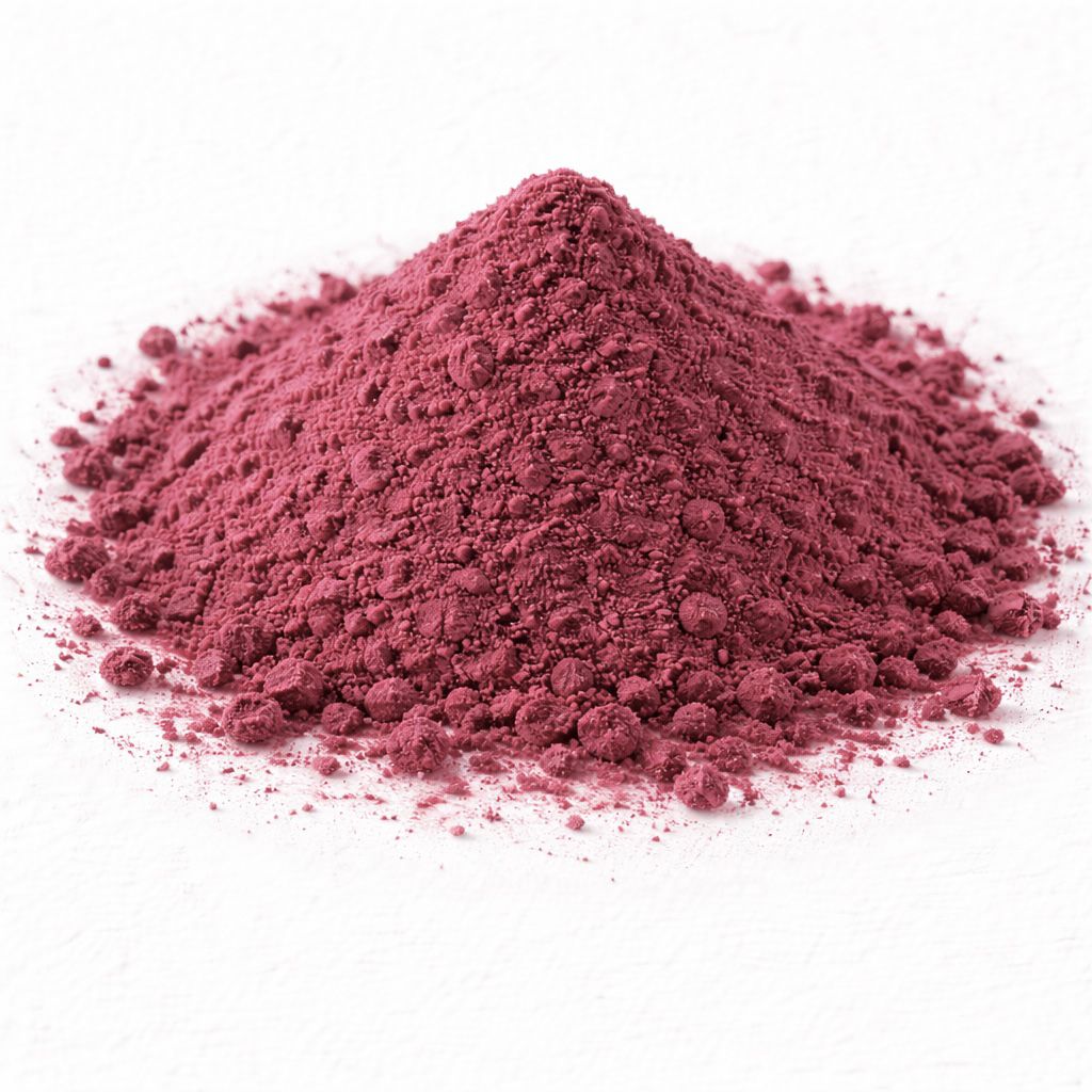 Pile of beet root powder on white textured background