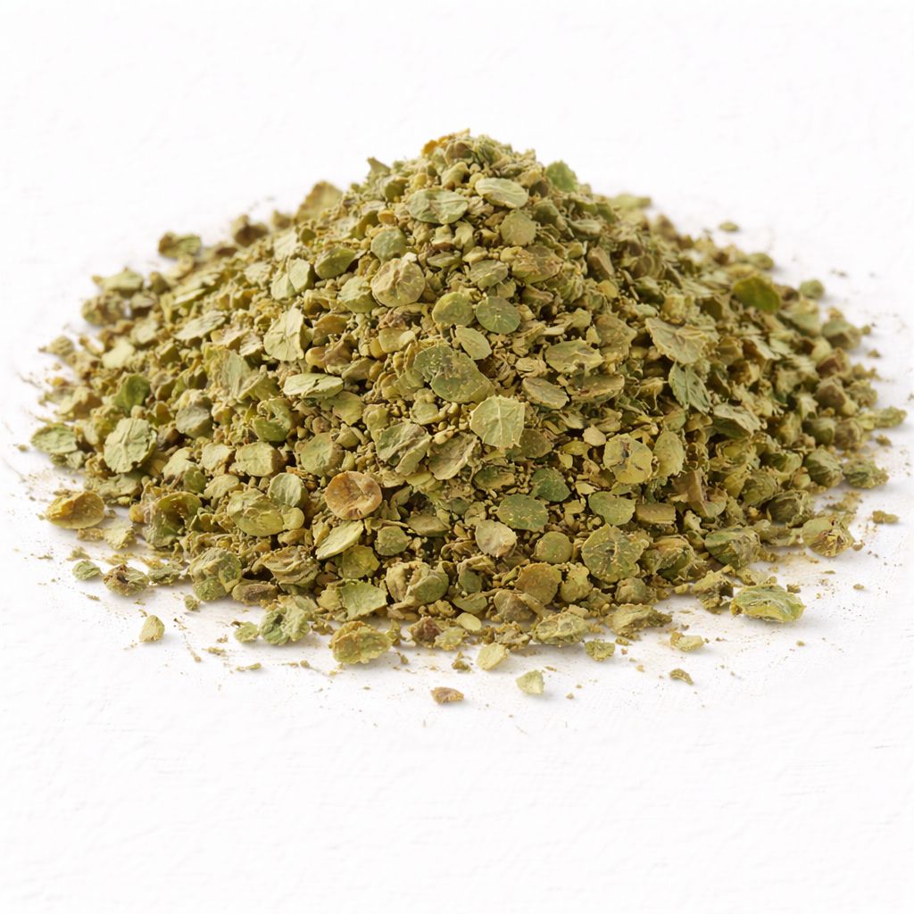 Pile of dried birch leaves on white textured background