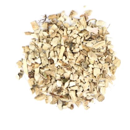Pile of dried calamus root from Naveen Herbs on a white background