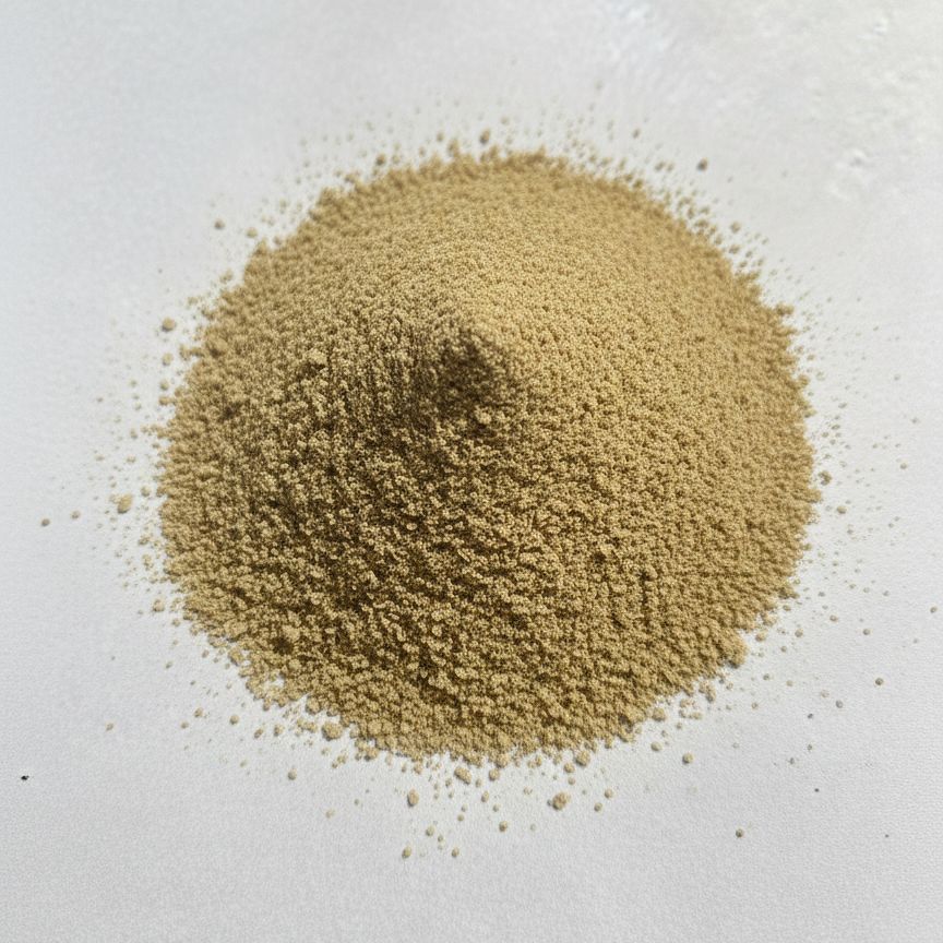 Pile of yohimbe powder from Naveen Herbs on a white background