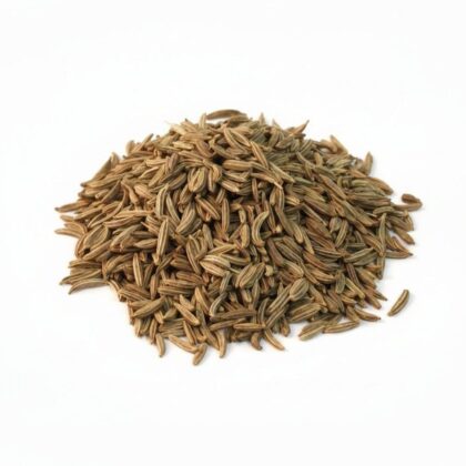 Pile of caraway seeds from Naveen Herbs on a white background