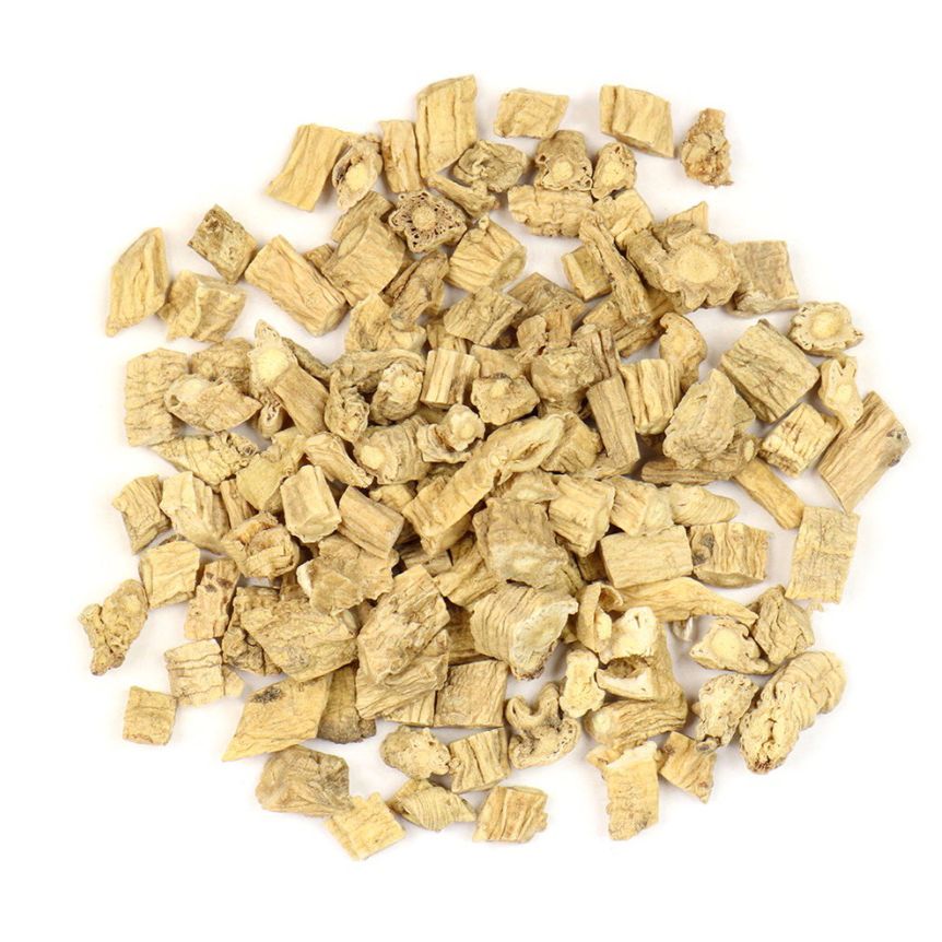 Pile of dried codonopsis root from Naveen Herbs on a white background