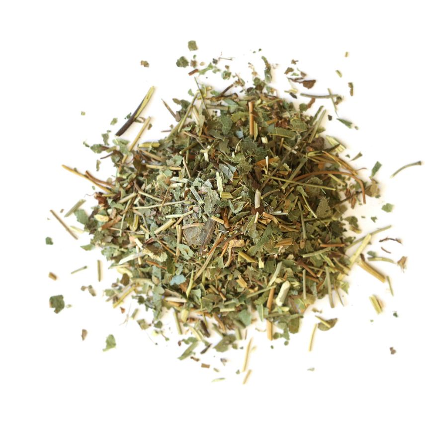 Pile of dried epimedium herb on a white background