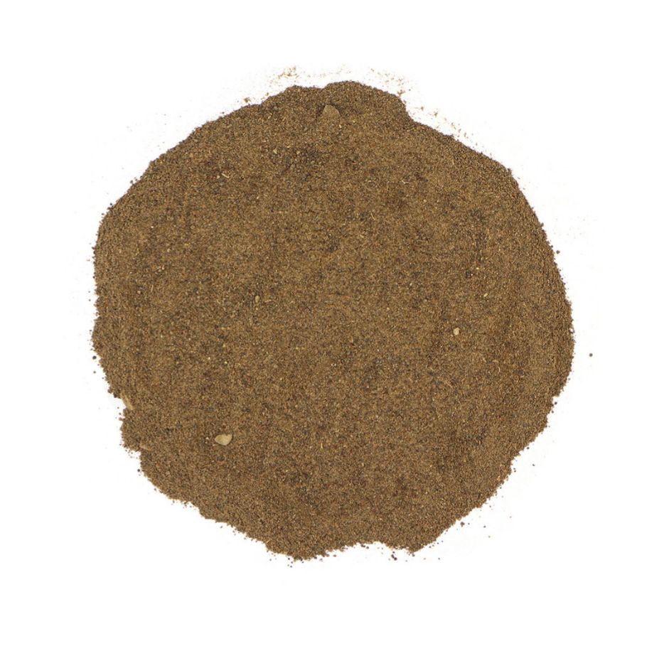 Pile of fo-ti root powder on a white background