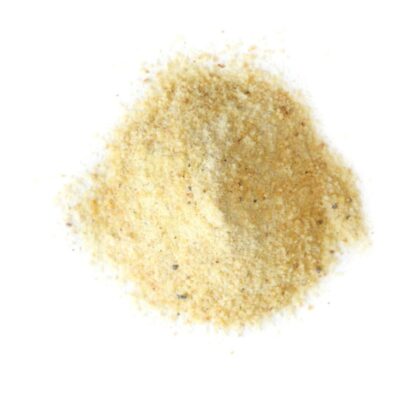 Pile of frankincense resin powder on a white background