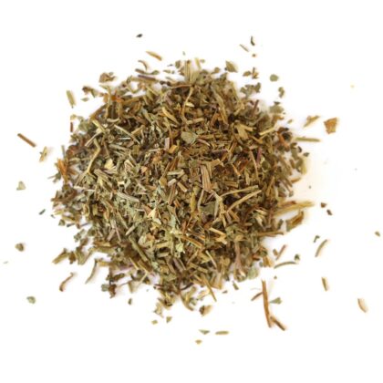 Pile of dried gotu kola leaves on a white background