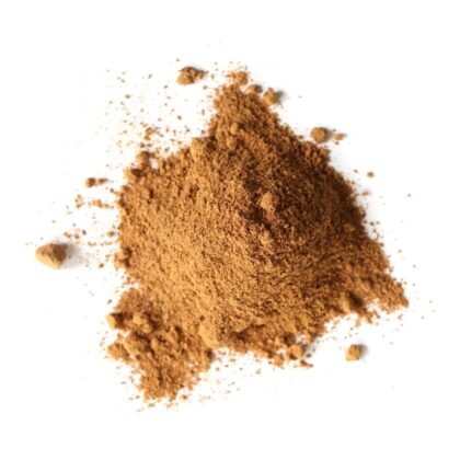 Pile of hawthorn berry powder on a white background