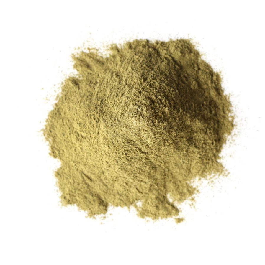 Pile of kelp powder on a white background