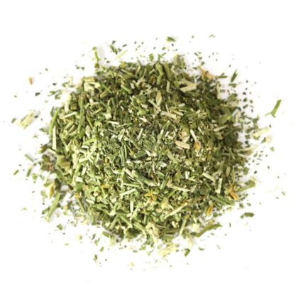 Pile of dried lobelia herb on a white background