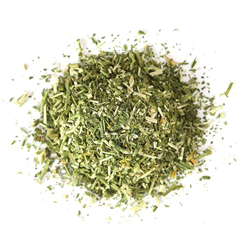 Pile of dried lobelia herb on a white background