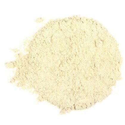Pile of marshmallow root powder on a white background