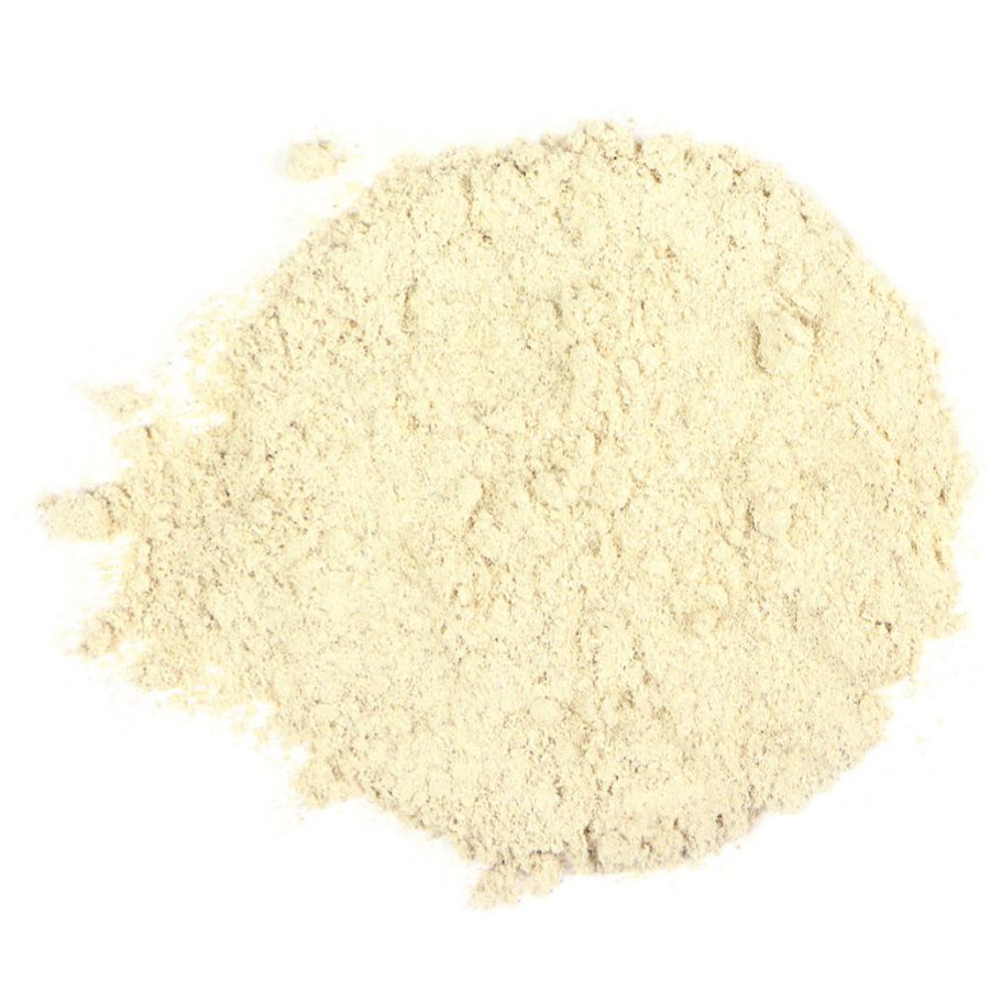 Pile of marshmallow root powder on a white background
