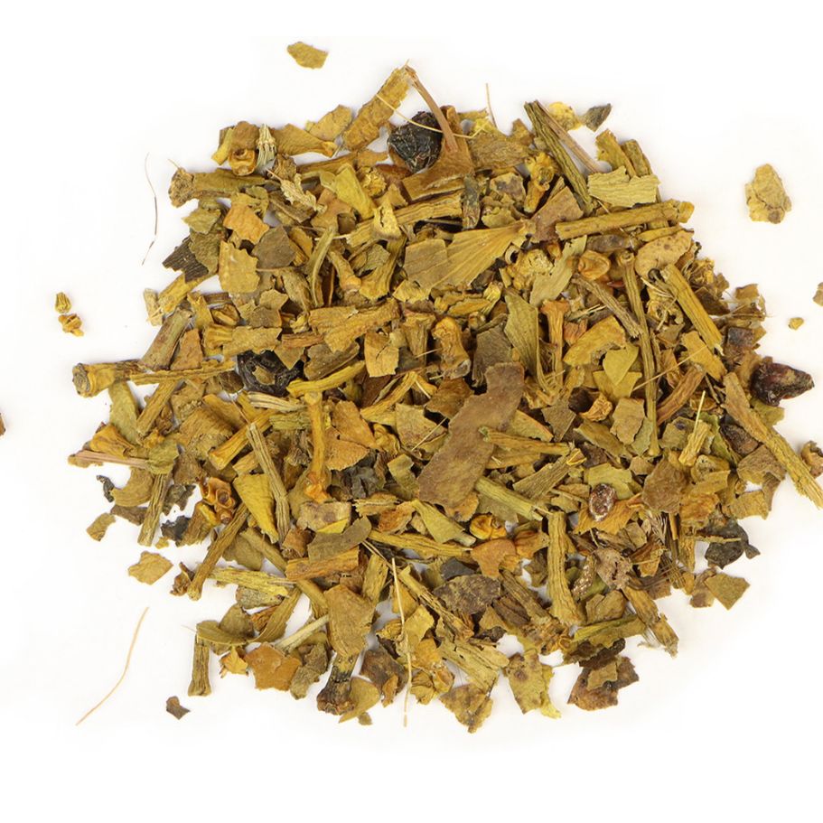 Pile of dried mistletoe leaves on a white background