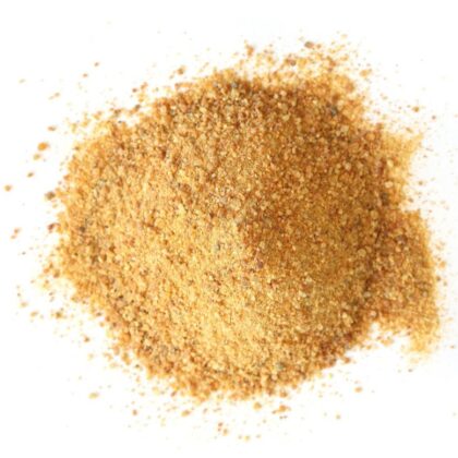 Pile of myrrh resin powder on a white background