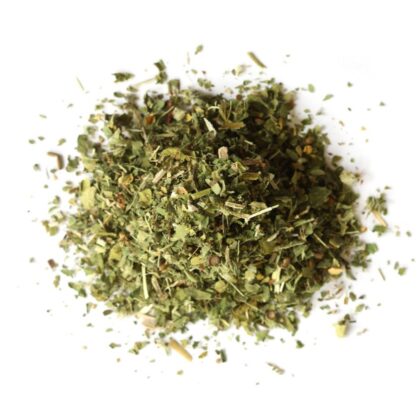 Pile of dried marshmallow leaves on a white background